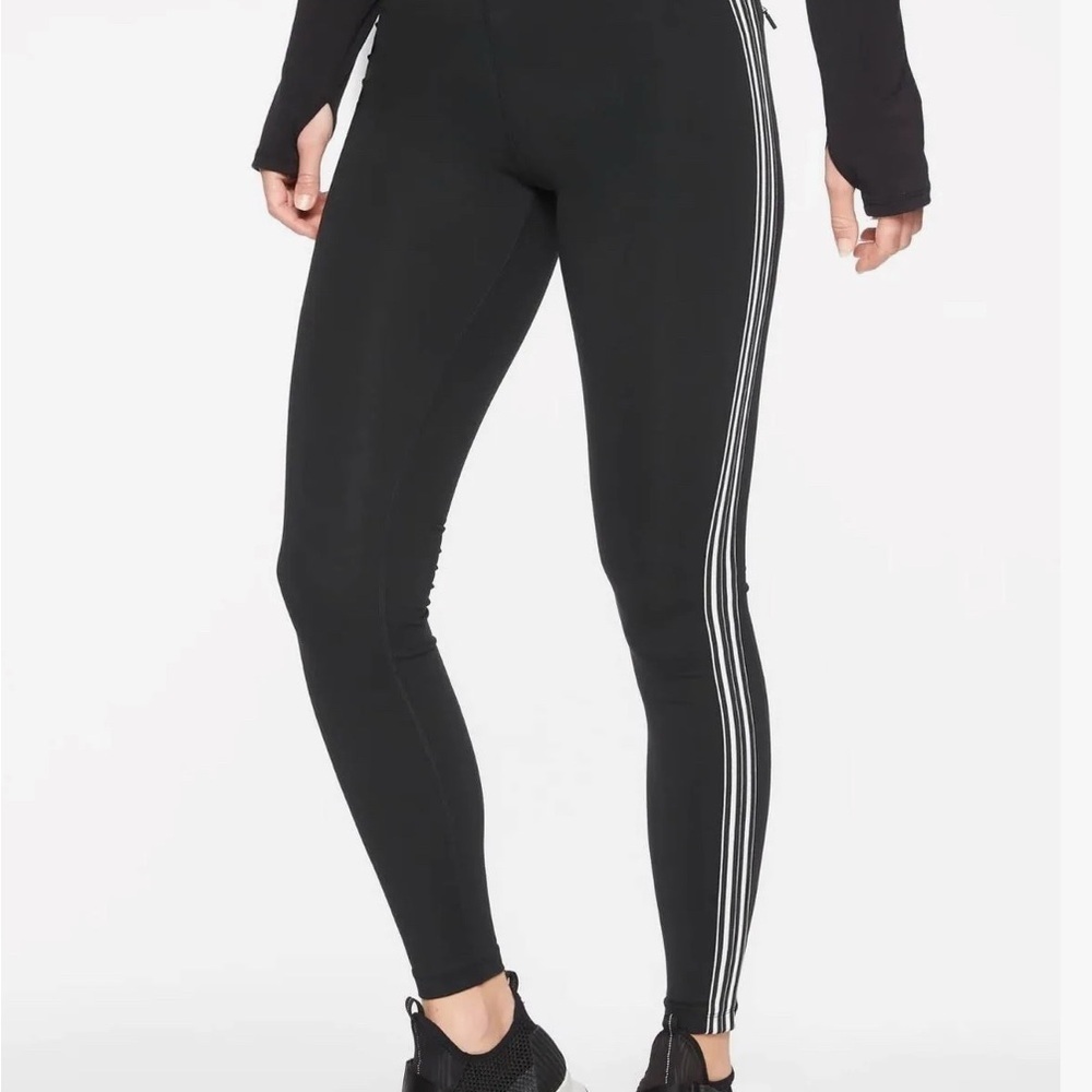 Athleta Black with White Stripes Activewear Track Tux Tights Leggings Sz S